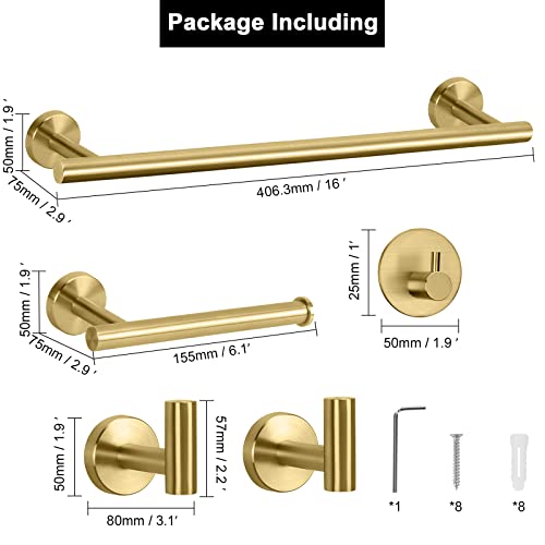 NearMoon Bathroom Hardware Set SUS 304 Thicken Stainless Steel-Towel Bar Set Include 16" Towel Rod, Toilet Paper Holder, Multifunctional Hooks Bathroom Accessories (Brushed Gold, 5 Pcs) - color: Brushed Gold