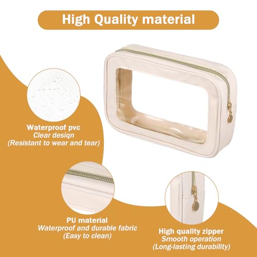 6 Pcs White Clear Makeup Bags with Zipper Car Cosmetic Bag PU and PVC Travel Toiletry Pouches for Women Gift, Valentine's Day Wedding Gift