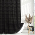 Boho Farmhouse Shower Curtain Set with Tassel, Linen Bohemian French Country Chic Bathroom Shower Curtain Set, Modern Striped Textured Shower Curtain 72x72 - Black - color: Black, size: 72"W x 72"L (Pack of 1)
