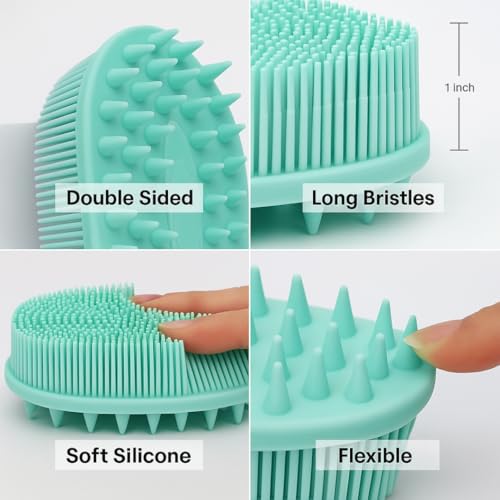 All-in-One Exfoliating Shower Brush – Gentle Silicone Loofah for Sensitive Skin with Dual-Purpose Scalp Massage for Spa-Quality Showers Daily (1pck) (Green) - color: Green