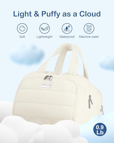 TOPDesign Travel Toiletry Bag for Women, Puffer Large Toiletry Bag, Lightweight Cosmetic Makeup Organizer with Handle for Traveling, Accessories, Essentials, Toiletries (Ivory White) - color: Ivory White