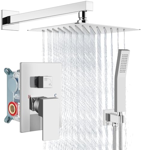 Aolemi Shower Faucet Set Rain Shower System with Handheld Spray Bathroom Shower Combo Rough-in Valve and Shower Trim Kit Included Polish Chrome 8 Inch Wall Mount Shower Head - color: Polish Chrome, size: 8 Inch Wall Mount Shower Head