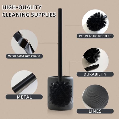 Toilet Brush and Holder Set, 2 PCS, Modern Bathroom Decor, Black | Decorative Toilet Bowl Brush and Holder Set, Toilet Scrubber Brush Set with Heavy Resin Base, Long Handle - color: Black