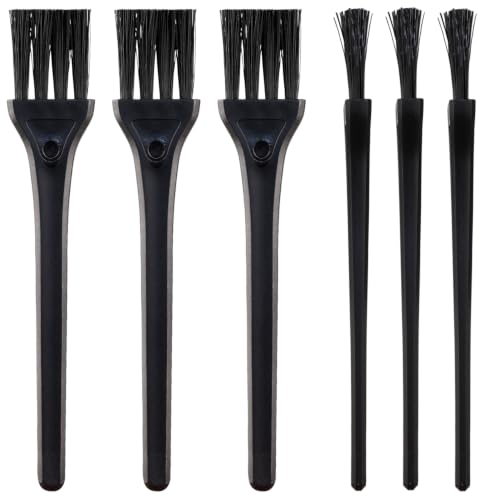 Mini Cleaning Brushes, 6 Pack Nylon Detail Brushes, 4.3 Inch | Nylon Bristles, Pink Handles, For Shavers, Razor Heads, Trimmers, Mug Lids, Keyboards, Small Crevices - color: Black