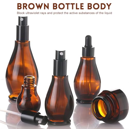 UPSTORE 2Pcs 100ml/3.4oz Amber Glass Lotion Pump Bottles Travel Size Pump Dispenser Cosmetics Containers Bottle Jar with Black Pump for Essential Oil Foundation Cream Shampoo