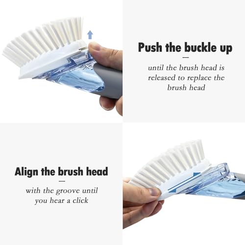Soap Dispensing Replacement Dish Brush Storage Set with 2 PCS Brush Refills & Holder - RIMAY Dispenser Scrub Cleaning Scrubber Kitchen Dishwashing Dish Wand Handle for Dishes/Pans/Pots/Sink(Grey) - color: Gray