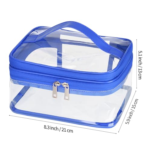 HAOGUAGUA Double Layer Clear Cosmetic Bag Makeup Bag, Waterproof Travel Toiletry Bag, Transparent PVC Pouch Organizer (Blue) - color: Blue