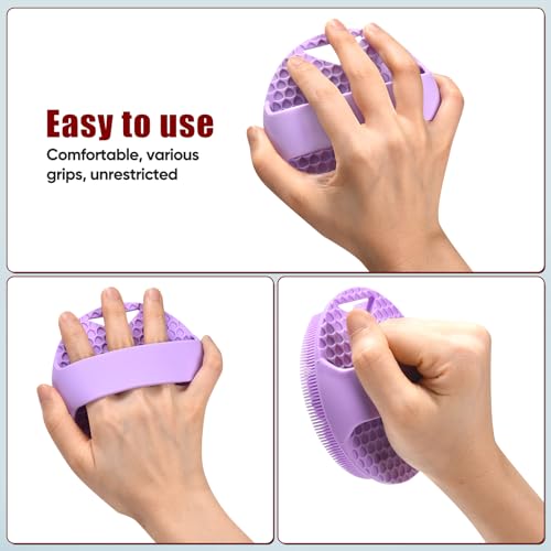 Silicone Body Scrubber -Anti Zinc Infused Exfoliating Body Scrubber | Anti Slip Silicone Loofah,Stiff & Soft Bristles for Cellulite Reduction,Blood Circulation- Purple - color: Purple