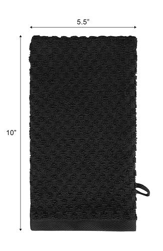 COTTON CRAFT Bath Mitt - 6 Pack Euro Spa Waffle 100% Cotton Towel Mitts | Large 5.5x10 inches Black Exfoliating Gloves - Sensitive Skin Friendly - Body Bath Shower Glove Washcloth with Hanging Loop - color: Black - Bath Mitt