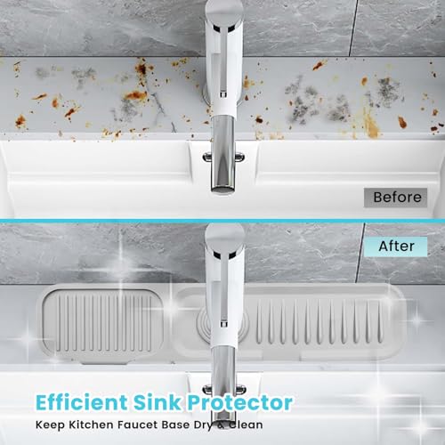 Daily Treasures 45 x 10 cm Splash Sink Guard,Narrow Rim Design Silicone Faucet Mat for Kitchen,5°Slope Water Catcher Mat,Tidy Mat for Kitchen Sink Bathroom Counter Sink Accessories(Grey)