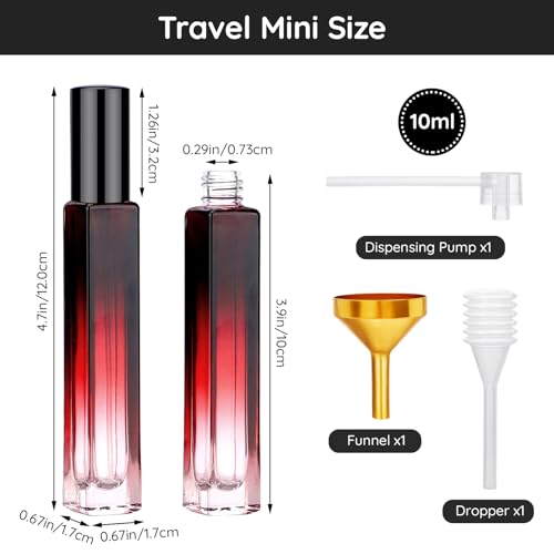Segbeauty Travel Perfume Bottle Refillable, 2pcs 10ML Mini Glass Perfume Bottles Empty, Portable Cologne Spray Bottle Small Toiletries Cosmetic Supplies Sample Container Atomizer Travel Essential - color: Red, style: Mini Bottles