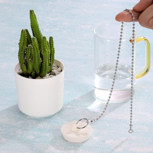 uxcell 2 Pcs Tub Stoppers, Rubber Bathtub Stoppers 1-1/4" Kitchen Sink Drain Stopper, Bathroom Drain Plug with Pull Ring and 15" Beaded Chain, White - size: 1-1/4"