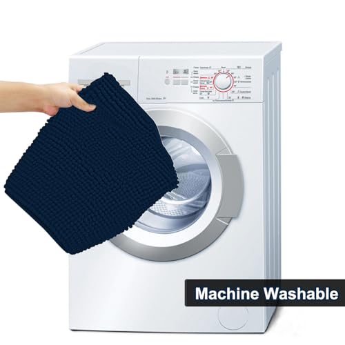 Urvoix Bathroom Rugs Sets 3 Piece, Chenille Bathroom Rug Non-Slip Bath Rug, Ultra Soft, Washable, Super Absorbent Bath Mats for Bathroom, Toilet and Tub (Dark Blue) - color: Dark Blue