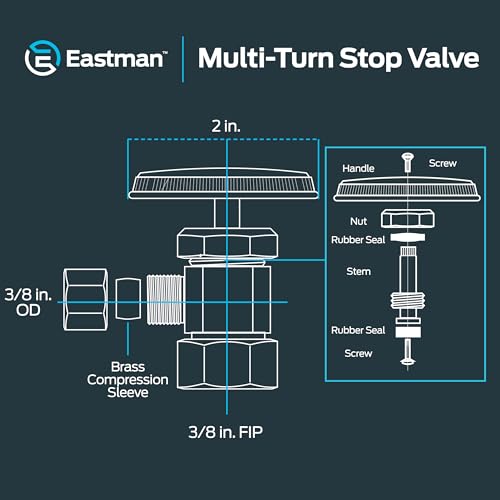 Eastman 3/8 Inch OD Compression x 3/8 Inch FIP Compression Multi-Turn Angle Stop Valve, Brass Plumbing Fitting, Chrome, 04319LF - size: 3/8 in. OD x 3/8 in. FIP