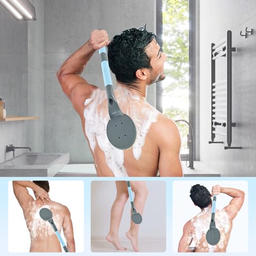 Back Scrubber Anti Slip for Shower, 21.7” Detachable Back Bath Brush for Shower, Back Scrubber, Exfoliation and Improved Skin Health for Elderly with Limited Arm Movement, Disabled (21.7” Grey) - color: 21.7” Grey