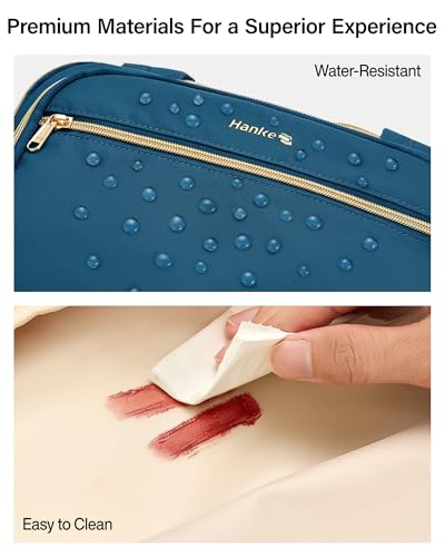 Hanke Travel Toiletry Bag, Lightweight Wide-open Large Toiletry Bags for Women, Dual-Layer Makeup Bag Water-Resistant Cosmetic Travel Bag with Handle for Accessories, Essentials, Navy Blue - color: Navy Blue
