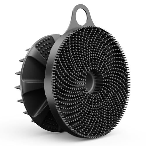 2 in 1 Shower Brush, BEAUTAIL Silicone Body Scrubber & Scalp Massager | Dual-Sided Bath Brush for Deep Cleansing & Dandruff Removal, Gentle Exfoliator for Sensitive Skin, Women, Men & Kids (Black) - color: Type2-black 1 Pc