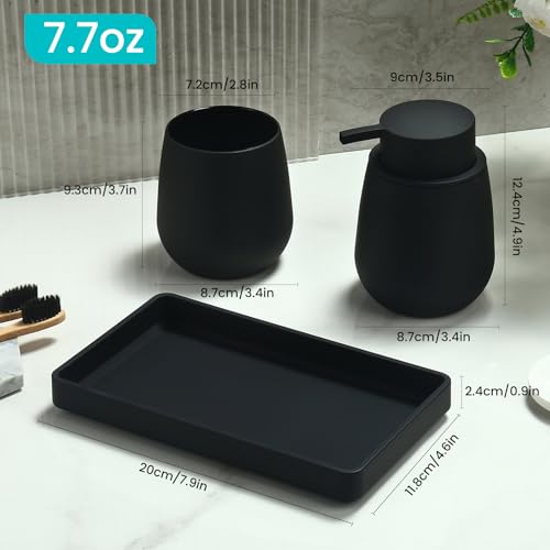 Black Bathroom Accessories Set, Modern 3 Pcs Bathroom Essentials - Soap Dispenser, Toothbrush Holder & Tray, Countertop Vanity Organizer (Black) - color: Black