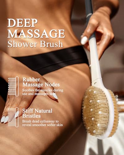 Shower Brush for Massage Dry Brushing: Back Scrubber for Shower with 18.1 in Anti Slip Long Handle - Bath Body Brush for Lymphatic Drainage Exfoliator Improving Skin Health for Women Men Elderly Black - size: Long Handle 18.1 in-Black