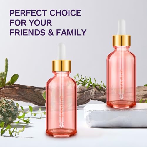 Bumobum 2 oz Glass Dropper Bottles, 2 pack Pink Lab dispensing Bottles for Essential Oils with Funnel, Labels & Pipette, Eye Tincture Bottle with Measured Dropper - color: Pink