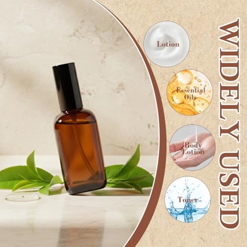 3Pcs 100ml / 3.4oz Amber Glass Bottles with Pump, Refillable Travel Containers, Leakproof Lotion Pump Dispensers for Skincare Liquids & Body Care Supplies