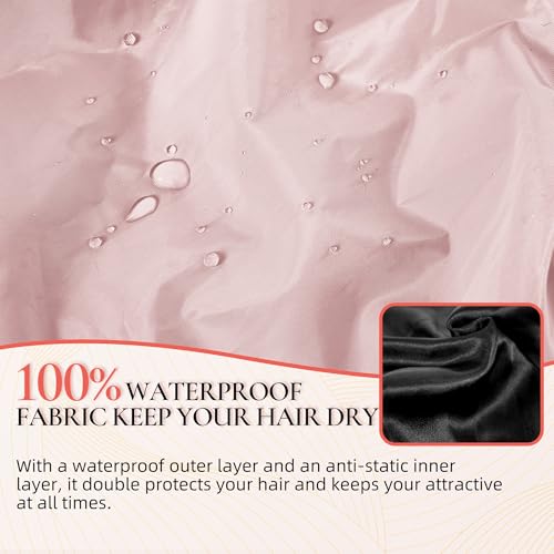 Extra Large Shower Cap for Women, Reusable Waterproof Shower Bonnet with Satin Lining, Double Layer Washable Bath Hair Cap for Braids, Locs, Long Thick Curly Hair, Natural Hair(Big Pink) - color: Pink