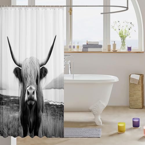 Highland Cow Shower Curtain Farmhouse Animal Milk Bath Curtain Funny Cute Cow Bathtub Shower Curtain Wildlife Shower Stall Curtain with Hooks Gray White Bathroom Sets Accessories 72" W x 84" L - color: Multi 07, size: 72"W x 84"L (Pack of 1)