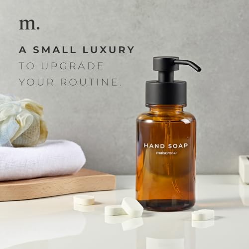 MaisoNovo 14 oz Amber Glass Foaming Soap Dispenser with Black Pump + Mixed 4 Pack Foaming Hand Soap Refill Tablets - color: Amber Bottles/Black Pumps/Tablets