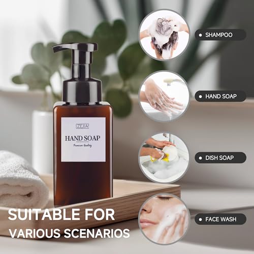 15OZ Foaming Soap Dispenser, 2-Pack Plastic Hand Soap Dispenser, Refillable Leakproof Foam Pump Bottle with Waterproof Labels, for Shampoo, Body Wash - color: Brown, size: 450ML