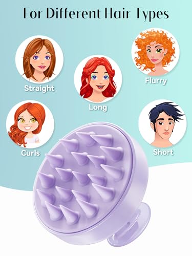 HEETA Shampoo Scalp Brush Massager Hair Growth, Scalp Scrubber with Soft Silicone Bristles for Dandruff Removal, Hair Brush Exfoliator, Light Purple - color: Light Purple
