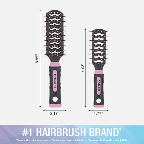 Conair Salon Results Vent Hairbrush Set - Detangling Hair brush - suitable for men and women - features Travel + Full-size - Pink/Black - color: Blush Pink, size: 2 Count