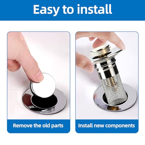 Sink Stopper Hair Catcher, Pop-up Sink Drain Strainer with Removable Stainless Steel Strainer Basket Hair Catcher, Bathroom Sink Strainer for Bathroom Sink Stopper Replacement(1PCS)