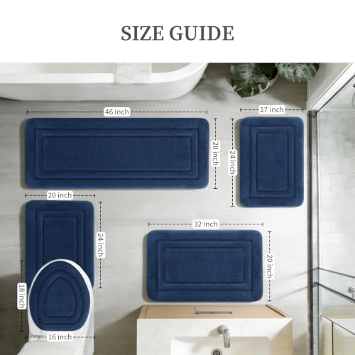 YIHOUSE Bathroom Rugs Sets 5 Piece, Towel-Like Soft Absorbent Thick High Density Memory Foam Bath Mat Set, Non-Slip Machine Washable Bath Rugs for Bathroom, Tub & Shower, Dark Blue - color: Dark Blue, size: 1'8" x 3'10" (5 pieces)