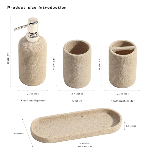 Bathroom Accessories Set, Bathroom Organizer Countertop, Soap Dispenser and Toothbrush Holder, Mouthwash Cup, Tray Set, Vanity Tray for Bathroom, 4 Pieces Modern Decor (Beige) - color: Beige 4pcs