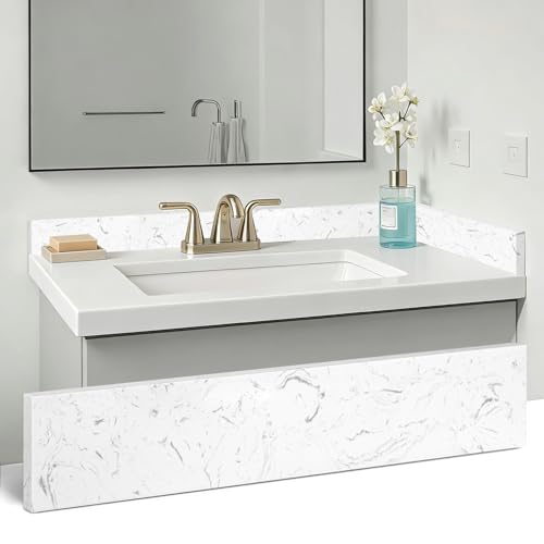 Reallnaive 2 Pcs 22" x 4" Marble Vanity Sidesplash Bathroom Vanity Backsplash Engineered Stone Side Splash for Bathroom Sink Home Decoration (Carrara White)