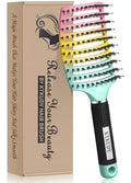 KTKUDY Detangling Brush Boar Bristles Hairbrush Make Hair Shiny & Healthier Curved and Vented Detangler Brush for Women Men Kids Wet & Dry Hair (Rainbow) - color: Green-Yellow-Pink Gradient