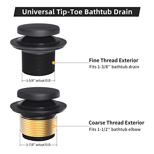 Matte Black Bath Tub Drain and Overflow Kit, Universal All Metal Tip-Toe Bathtub Drain Replacement Kit with Fine/Coarse Thread - color: Matte Black