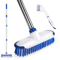 Floor Scrub Brush with Long Handle, 2 in 1 Deck Scrub Brush, Stiff Bristle Scrub Broom & Cleaning Brush for Tile Floor,Deck,Patio,Marble,Garage,Wall, Kitchen,Bathroom - size: 10"