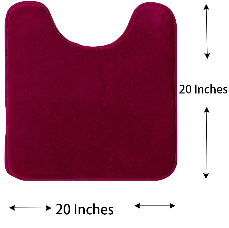 Madeals Velvet Toilet Lid Cover and Tank Lid Cover with Toilet Mat Memory Foam 3 Piece Toilet Contour Mat Set Burgundy - color: Burgundy