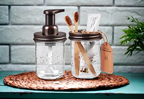 Sheechung Mason Jar Toothbrush Holders, Glass Toothbrush Holders for Bathrooms, Electric Toothbrush Toothpaste Holder Bronze, Bathroom Organizers and Storage, Bathroom Essential, Farmhouse Decor, 2Pcs - color: Bronze-2 Pack