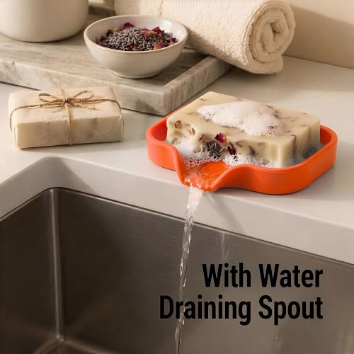 Zulay Kitchen Small Silicone Sponge Holder (4.9x3.3”) – Space-Saving Sink Organizer Tray for Sponge, Soap, Brush & More – Compact Non-Slip Dish for Kitchen & Bathroom (Orange) - color: Orange (Small), size: Small (4.9x3.3)