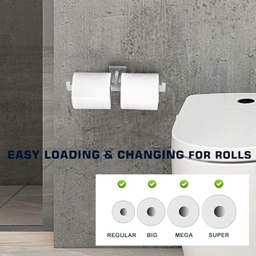 Double Toilet Paper Holder Brushed Nickel, SUS304 Stainless Steel Square Dual Rolls Tissue Holder Wall Mounted for Bathroom Holding Mega Rolls, Commercial 2 in 1 Toilet Paper Holder Load Double Rolls - color: Brushed Nickel