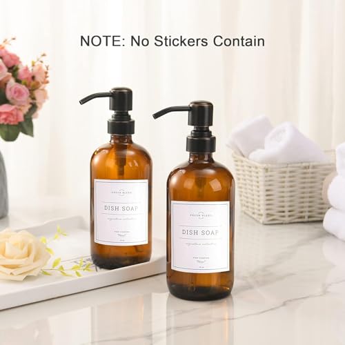 AmazerBath Amber Glass Soap Dispensers, 2 Glass Amber Pump Bottles, 17 Oz Dish Soap Dispenser, Kitchen Bathroom Hand Soap Dispensers for Hand Sanitiser, Shampoo, Lotion, Shower Gel Conditioner - color: Brown