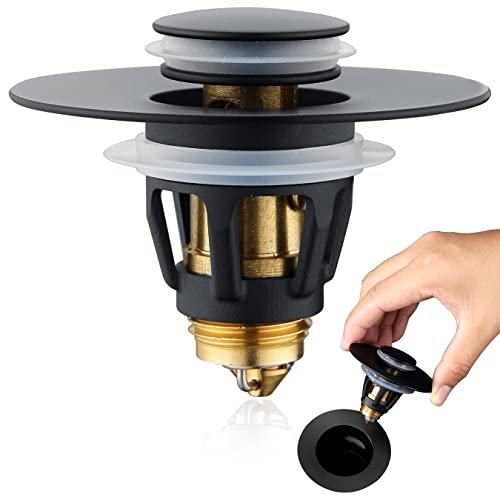 Universal 1.25" Bathroom Sink Stopper - Wash Basin Bounce Drain Filter, Pop Up Drain Stopper, Bullet Core Push Type Sink Stopper, Sink Drain Plug with Anti-Clogging Strainer, Matte Black1 - color: Matte Black, style: Small Cover