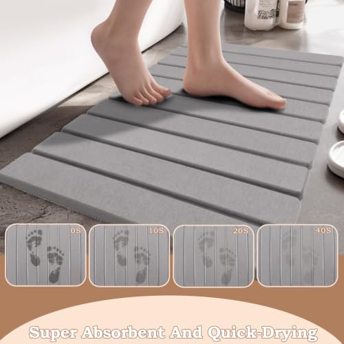 Stone Bath Mat,24 x 15.4 Inch Non-Slip Diatomaceous Earth Bath Mat,Quick Dry Stone Bath Mats for Bathroom,Rollable Super Absorbent Stone Drying Mat for Bahtroom Shower Floor, Grey - color: Grey