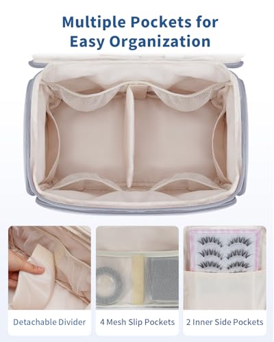 WANDF Travel Toiletry Bag for Women, Wide-open Large Makeup Bag with Handle, Puffy Makeup Organizer for Toiletries, Cosmetics, Accessories, Essentials (Slate Blue)