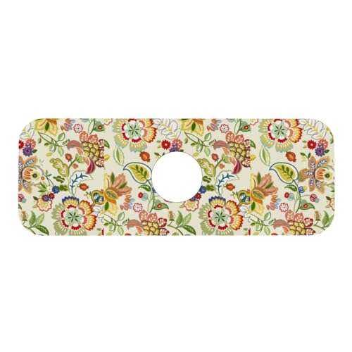 Boho Floral Mandala Yellow 15" X 5.5" Kitchen Sink Splash Guard Faucet Faucet Guard Draining Mat Sink Splash Guard Faucet Kitchen Bathroom - color: Boho Floral Mandala Yellow
