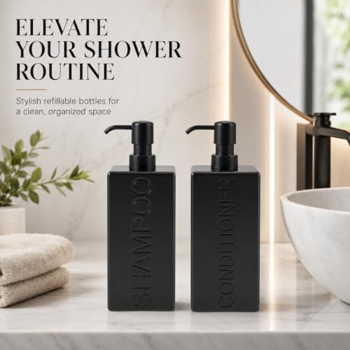 Rectangular Resin Dispenser Premium Bathroom Shampoo Conditioner Body Wash Bottle Modern Refillable Pump Design - color: Black