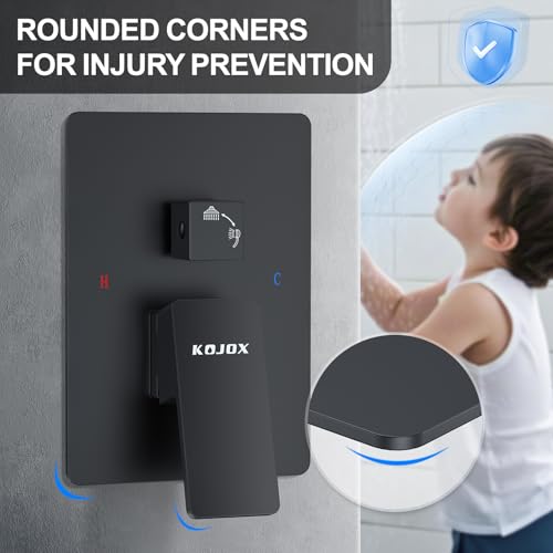 KOJOX Shower System with High Pressure 10'' Rainfall Shower Head, Handheld Shower head and Shower Faucet Trim valve, Bathroom Luxury Rain Mixer Shower Combo Set Wall Mounted Matte Black - color: Matte Black, size: 10''