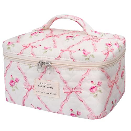 Gosect Large Makeup Bag, Cute Cosmetic Bag for Women Girls, Floral Coquette Aesthetic Toiletry Bag, Travel Make Up Organizer Bag (Pink Butterfly) - color: 012Pink Butterfly